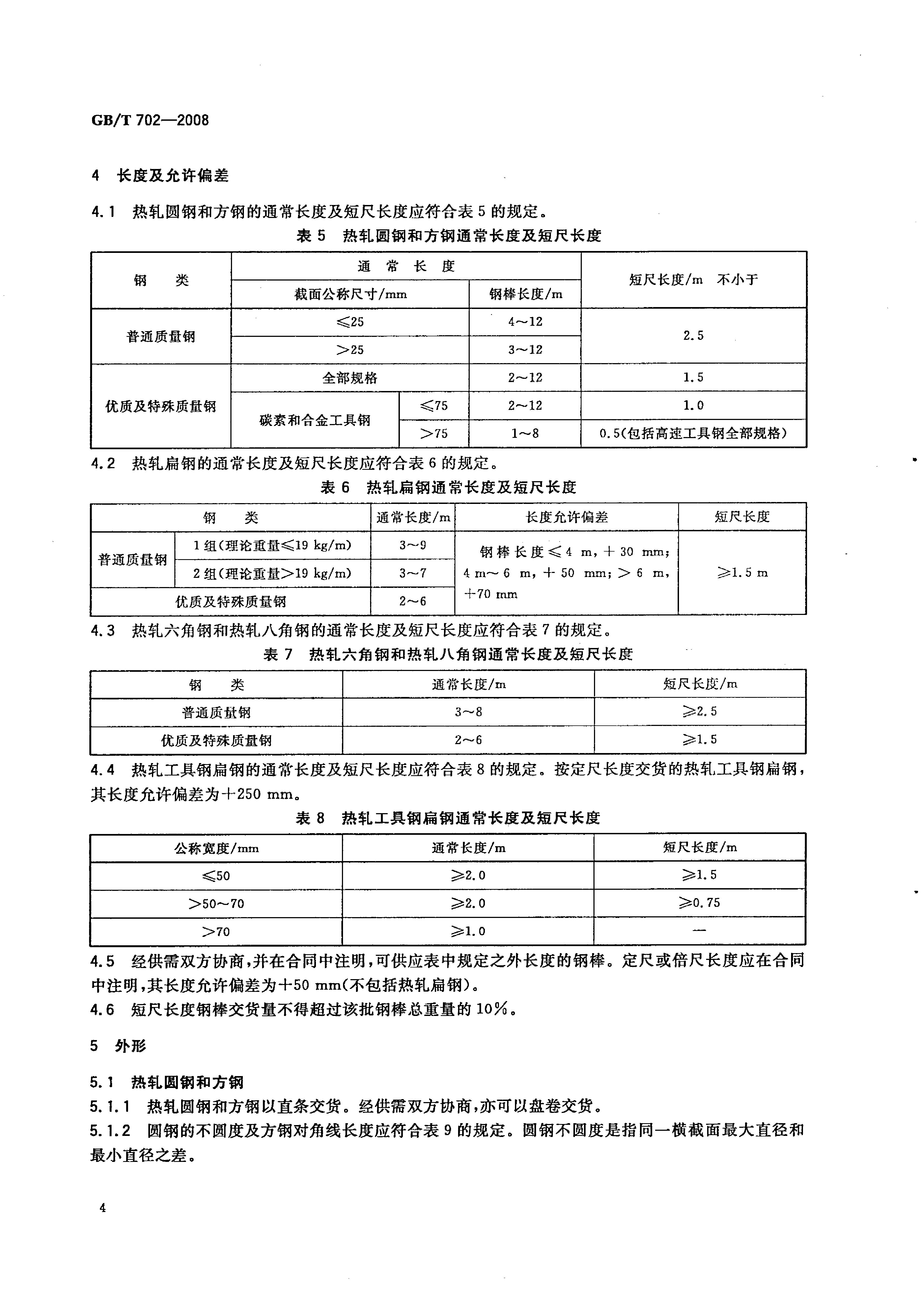 熱軋鋼棒尺寸、外形、重量及允許偏差國標 GBT 702-2008 代替GBT 702-20040006