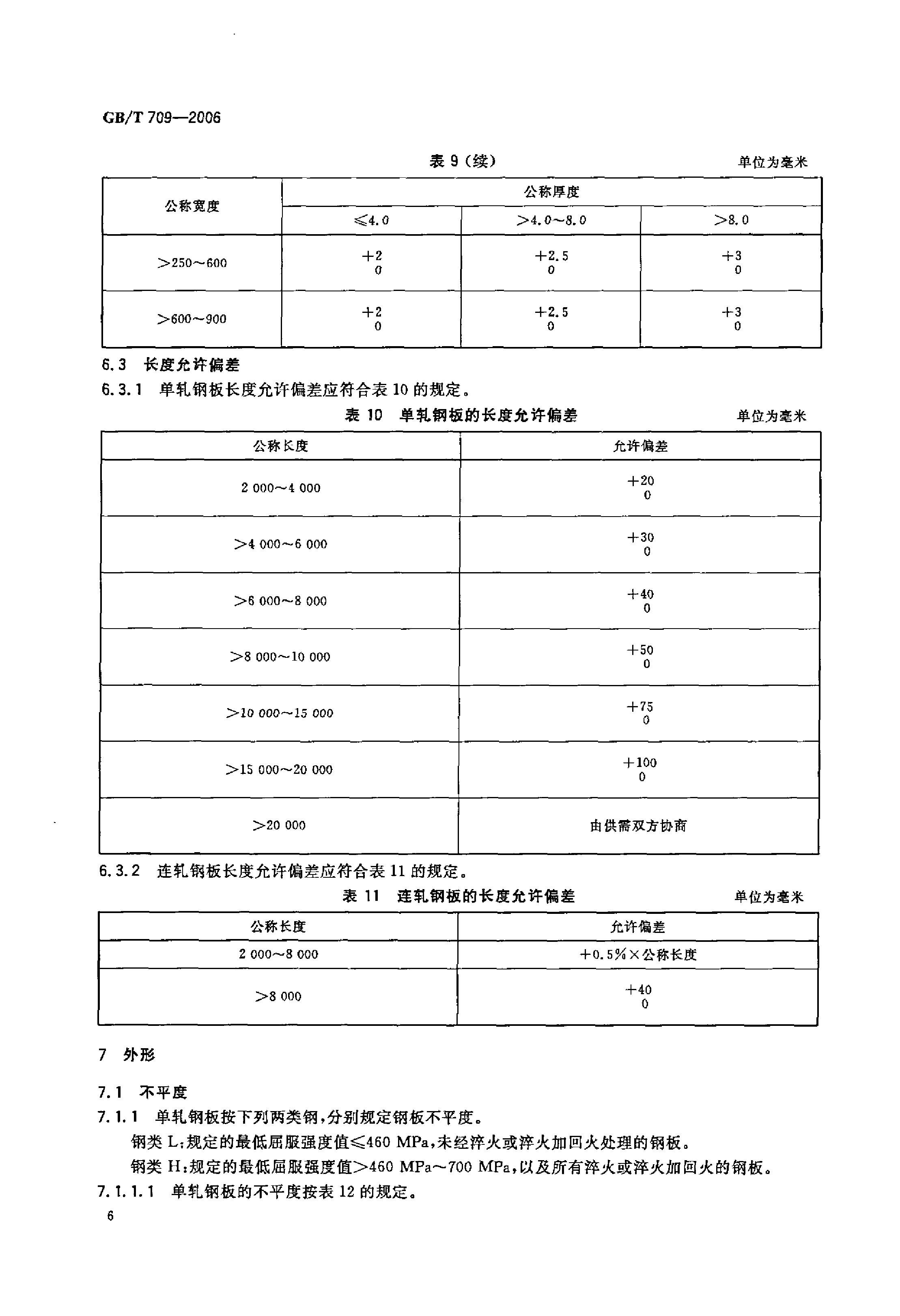 熱軋鋼板和鋼帶的尺寸、外形、重量及允許偏差 國標 GBT 709-2006 代替GBT 709-19880007